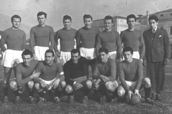 Monselice 1953-54 - Giorio, Fratucello, Manellino, Tresoldi, Cuccato, Barbierato, Cavaliere M; Rocca, Baratto, Campiglio, Dall’Angelo G, Bovo